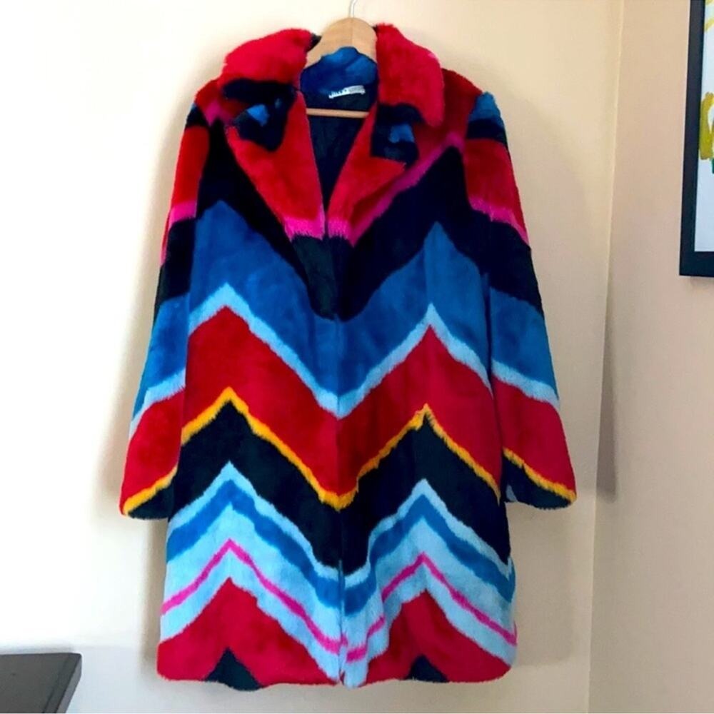 Alice + Olivia Roth Multi Faux Fur Collared Coat XS